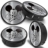 SkinoEu 4 x 60mm Universal Schwarz Silber Mittelfinger Alufelgen Nabenkappen Felgen Kappen Felgendeckel Radkappen Radnabendeckel Nabendeckel Felgenkappen CX 2