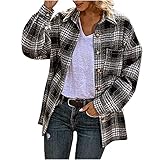 Bsemax 2021 Karierter Jacke Damen Herbst&Winter Classic,Mantel Kariert Damen,Karierte Jacke Damen,Kariertes Hemd Damen,Plaid Langarmhemd,Jacke Kariert Damen,Mantel Kariert Schwarz Weiss Braun S-XL