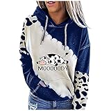 uzwwjim Hoodie Damen Sweatshirt Kapuzenpullover Lange Ärmel Milchkuh Drucken Spleißen Sport Damen Kapuzenpullover Hoodies(Blau,S)