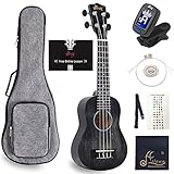 WINZZ 21 Zoll Sopran-Ukulele Vintage Hawaii mit Tasche Tuner Gurt Extra Saiten Griffbrett Aufkleber Schw