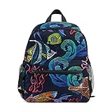 Schulranzen Vorschulrucksack bunt Meeresfische Kindergarten Kindergarten Rucksack leicht Büchertasche für Mädchen Jungen Kleinkind Alter 3-8