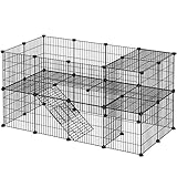 SONGMICS Gittergehege, 36 Platten, 2 stöckig, 143 x 71 x 73 cm, Laufgitter für Kleintiere und Meerschweinchen, inkl. Gummihammer, für Innen, verstellbar, individuell zusammenbaubar, schwarz LPI02H