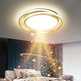 Modern Dimmbar LED Deckenleuchte Wohnzimmerlampe mit Fernbedienung Design Schlafzimmer Esszimmerlampe Kreativen Deckenlampe Metall Acryl Studie Restaurant Innenbeleuchtung 3000K-6500K,Gold,48cm/48W