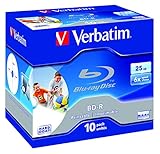 Verbatim 43713 BD-R Single Layer Blu-ray Rohlinge I 25 GB I Blu-ray-Disc mit 6-facher Schreibgeschwindigkeit I 10er-Pack I großflächig bedruckbar I Blu-ray-Disks für V