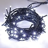 Lichterkette, 8 Modi Lichterkette Außen Wasserdicht, 10M 100 LEDs Lichterketten Weihnachten Für Party, Weihnachtsbaum,Schlafzimmer, LED Lichterketten Für Aussen (Weißes Licht, Grünes Kabel, 33ft)