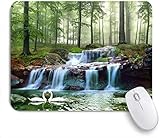 Gaming Mouse Pad Benutzerdefiniert, Wasserfall Wald Natur Landschaft Schwan Baum Dschungel, Büro Personalisiertes Design Rutschfeste Gummi Mousep