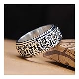 QLBF Sterling Ring Schmuck Einfacher Ring Punk S925 Sterling Silber Einstellbare Silber Ringe Tibetische Ausbildung Bodyguard Sterling Silber Six-Charakter Mantra Ring Male drehen kann S925 Retro-Ring