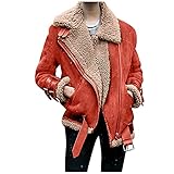 Wildlederimitat Jacke Mantel Damen Revers Lammwolle Winterjacke Mäntel Warm Streetwear Winterjacke Fleece Outwear Jacke Parka Mit Taschen Asymmetrischer Reißverschluss Kurz Bikerjacke Parka Outw