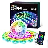 Maxuni Dreamcolor USB Led Streifen, RGB Sync mit Musik LED Strip 3M, Timerfunktion Led Band Steuerbar via APP und Fernbedienung, für 46-60 Zoll TV [Energieklasse A++ ]