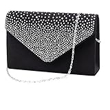 Huihong Damen Satin Strass Umhängetasche Umschlag Tasche Elegant Abendtasche Hochzeit Beutel Festliche Karneval Kostüm (Schwarz)