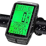 XIQI Fahrradcomputer kabellos wasserdicht, Fahrradtacho mit 5 Sprachen, Fahrrad Kilometerzähler Kabellos, 6 CM LCD Hintergrundbeleuchtung Bildschirm Geschwindigkeitsmesser, 19 Funktionen F