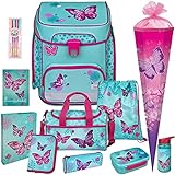 Butterfly - Schmetterling - SCOOLI Undercover EasyFit Schulranzen-Set 12tlg. mit Sporttasche, SCHULTÜTE, BROTDOSE, TRINKFLASCHE und HEFTBOX A4 - HAUSAUFGABENHEFT und GELSTIFTE GRATIS