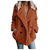 Vexiangni Kapuzenjacke Damen Warm Plüsch Jacke Mantel Winterjacke Mode Farbblock Fleecejacke mit Reißverschluss Frauen Freizeit Hoodie Mantel Übergangsjacke Oversize Outerw