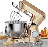 DOBBOR Küchenmaschine Knetmaschine 1500W, 9.5L Rührmaschine mit Rührbesen, Knethaken, Schlagbesen, Spritzschutz,7 Geschwindigkeit Planetarisches Rührsystem, leise und multifunktional (Gold)