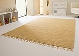 Handwebteppich Indira in Natur - Handweb Teppich aus 100% Baumwolle Fleckerl, Größe: 90x160