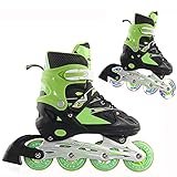 Kinder Mädchen Inliner Inlineskates Größenverstellbar | Beleuchteten Rädern Rollschuhe Rollen | ABEC7 Carbon Kugellager | Einstellbare Fitness Skates Für Kinder 28-32 33-37 38-41 Verstellbar,Grün,S