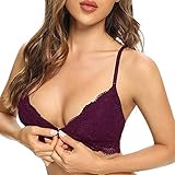 SHEKINI Damen Mädchen BH mit Verschluss Vorne, Abnehmbare Pads Spitze Bralette ohne Bügel Triangle-BH Verstellbarer Schulterg