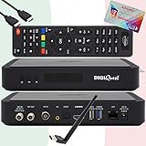 TiVuSat Karte 4K UHD aktiviert + DIGIQuest Q60 Combo Receiver 4K H.265 S2+T2 HEVC Set-Top Box, zertifizierter TiVuSat Receiver mit Karte, Mediaplayer, WebRadio, USB PVR, 150Mbit WiFi, EasyMouse HDMI