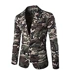 Gladiolus Herren Lässig Camouflage Slim Fit Blazer Anzugjacke Sakko Blazer Casual Sakko Armeegrün L