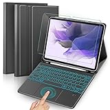 GEEMAI-TEK QWERTZ Beleuchtete Tastatur Hülle Kompatibel mit Samsung Galaxy Tab S7 FE 12,4”, Bluetooth Kabellose Tastatur mit Schützhülle Kompatibel mit Samsung Galaxy Tab S7 Plus Panzerg