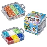 Hama Perlen 6701 Set in der Box mit ca. 6.000 bunten Midi Bügelperlen mit Durchmesser 5 mm, ca. 16 x 15 x 13 cm, 3 Stiftplatten, inkl. Bügelpapier, kreativer Bastelspaß für Groß