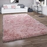 Paco Home Hochflor-Teppich, Shaggy Für Wohnzimmer, Mit Glitzer-Garn, Einfarbig In Rosa, Grösse:120x160