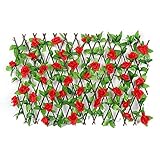 HUHUO Erweiterbarer Faux Sichtschutzzaun, Künstlicher Laubzaun Mehrfarbige Rosen Blumenwand Dekorative Zäune Versenkbarer Zaun,Balkon Sichtschutz Erweiternder Sichtschutz Für Balkon T