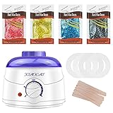 Wachswärmer Wachs Haarentfernung Set Wax Maschine Waxing Set Mit 4 Packungen Hartwachsperlen 10 Stück Spatel, Schmerzlos zu Hause mit Griff Topf 500