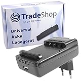 Trade-Shop Universal Ladegerät Ladestation Tischlader für Li-Ion 3,7V Akku bis 6,5cm, Ladeschale 360° drehbar passend für viele Smartphone Handy Digitalkamera Akk