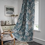 Michorinee Blumen Gardinen Blickdicht Vorhänge Blau Vintage Landhaus Verdunkelungsvorhang mit Ösen Quaste Flowers Mikrofaser Dekoschal für Wohnzimmer Fenster, 1er Set 158 × 132cm (H × B)