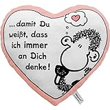 Sheepworld 42693 Plüsch-Kissen in Herz-Form „… damit Du weißt, dass ich immer an dich denke!“, 30 cm x 27 cm, Geschenk-Artik