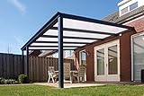 Terrassendach Terrassenüberdachung BOSCO Bausatz mit Alu-Unterkonstruktion Anthrazit, Regenrinne und Montagematerial Stegplatte:Polycarbonat opal|Abmessungen Terrassendach (B x T):4060 x 2500