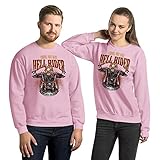RockabillyM Hell Rider Ride or Die Motorcycle Biker Skull, Unisex Sweatshirt Pullover, S - 5XL - Light Pink / L
