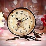 Dongbin Kaminuhren Freistehendes Quarz Tischuhr Lautlos Desktop-Uhr-kreative Schmiedeeisen Wohnzimmer Mode Dekoration Uhr 20 * 18cm,B