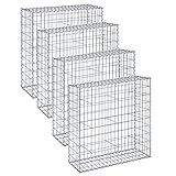 LARMNEE Gabionen 100 x 95 x 30 cm, 4er Set, Steinkorb, Steingabione, mit Spiralverbindungen und Distanzhalter, aus rostfreiem verzinktem Stahl, verwendet als Gartendeko, Silbern EWS19GBP402