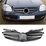 Three T Frontgrill Kühlergrill Sportgrill Frontgitter Stoßstange Grill Mit Logo für R170 SLK Class 1998 1999 2000 2001 2002 2003 2004 Glänzend schw