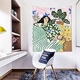 QAWD Nettes Mädchen Tapisserie Cartoon Charakter geometrisches Muster Hintergrund Stoff Decke Strand Mädchen hängen Stoff Wandbehang A17 130x150