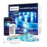 RGBWW WiFi LED Streifen 5m Kit,Smart App Gesteuerter Dimmbarer RGB Kühlweiß Warmweiß Alexa LED Strips RGBCCT Farbwechsel,Musik Sync,Stimmenkontrolle Arbeiten Sie mit Alexa/Goog