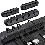 4 Stück Kabelhalter Kabelclips Selbstklebende für Netzkabel, USB Cable Ladekabel, Ladegeräte, Audiokabel, Cable Schreibtisch Kabelführung Organizer Set (SCHWARZ)