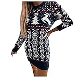 Damen Minikleider Herbst Winter Weihnachtsmuster Freizeitkleidteen Strickkleid Warme Weihnachten Strickpullover Schneeflocke Rundhals Causal Kleider Weihnachtspullover Pullikleid Frauen Minik