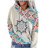 Geometrie Kapuzenpullover Damen Ethnisch Boho Vintage Hoodie Sweatshirts Langarm Bluse Patchwork Retro Hooded Oberteile Colorblock Hoody Pullover Casual Langarmshirt Herbst Winter Hoodies mit T