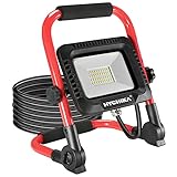 LED Baustrahler 30W, HYCHIKA Baustellen Strahler 3000 LM 6500K kaltweiß, IP65 Wasserdicht, tragbare Arbeitsleuchte, Arbeitsbeleuchtung (Ersetzt 100W*2) mit 2m Netzkabel und Steck