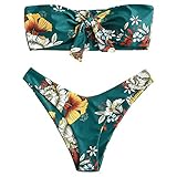 ZAFUL Damen Bandeau Bikini Set Blumenmuster Knoten Badeanzug Badeanzug