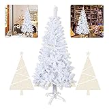 NAIZY Weihnachtsbaum Künstlich 150cm (Ø ca. 70 cm) mit 300 Spitzen Schnellaufbau Klapp-Schirmsystem Tannenbaum Künstlich mit Metallständer Christbaum - 150CM Tannenbaum Weiß PVC