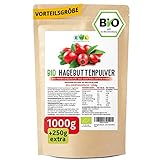 Bio Hagebuttenpulver Bio 1000g + 250g extra XXL Vorteilspack Hagebuttenpulver in Rohkostqualität | Ganze gemahlene Hagebutte | kontrollierter Anbau | Kontrolliert und abgefüllt in D