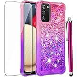 CAIYUNL Schutzhülle für Samsung Galaxy A02S, mit Displayschutzfolie aus gehärtetem Glas, Glitzer, glitzernd, flüssig, weich, TPU, stoßfest, für Samsung Galaxy A02S (Rosa/Violett)