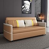 Schlafsofa Couch Für Wohnzimmer, Ausziehbarer Schlaf- Und Aufbewahrungssitz, Zusammenklappbares Doppelschlafsofa Möbel, Cabrio Schlafsofa Armlehne Freizeit Futon Sofa Bequemes Kissen,Braun,1.46M