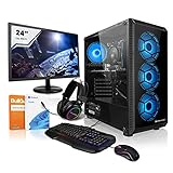 Megaport Komplett Set Gaming PC Set Intel Core i5-10400F • 24' Monitor • Windows 11 • Nvidia GeForce GTX1050Ti • 8GB 3000MHz DDR4 • 500GB M.2 SSD • WLAN • Tastatur • Maus pc Gaming komplettpak