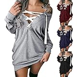 BIKETAFUWY Off Shoulder Kleider Damen Minikleid Sexy V-Ausschnitt Dünnes Kleid Bodycon Partykleid Mode Druck Langärmliges Kleider Casual Sweatshirt Kleid Cocktailkleid Sweatk