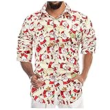 Herren 3D Druck Hemd Weihnachtshemd Weihnachten Freizeithemd Langarm Button Down T-Shirts Langarmshirts Weihnachtsmotiv Lustige Blumenhemd Slim Fit Stehkragen Hawaii Kostümhemd Bluse Arb